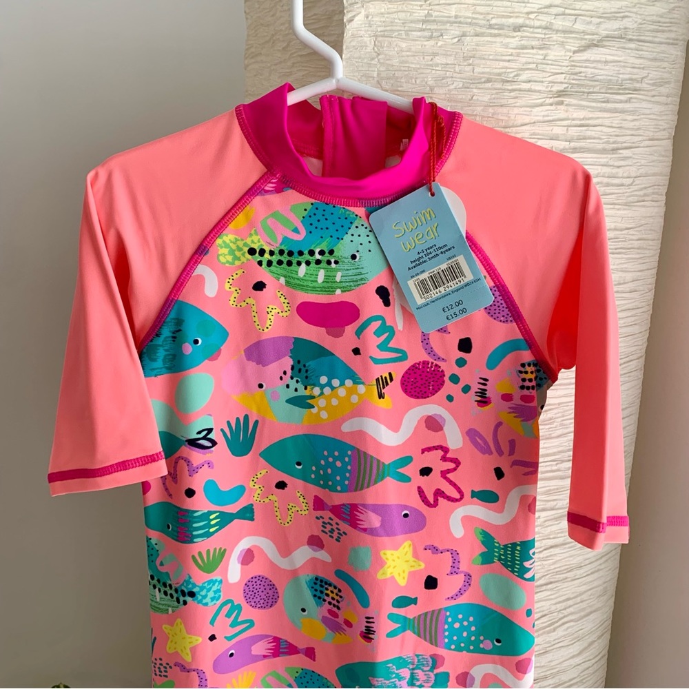 MINI CLUB - Bright Pink & Neon Sea Theme Swim Suit - Sun Safe 4 to 5 Years - NEW - Picture 2 of 6